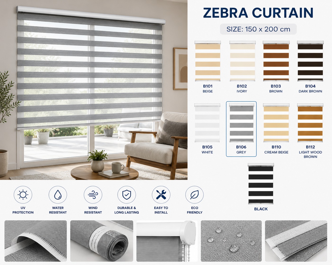 ستائر Zebra Duo مودرن | Premium Roller Blinds 150×200